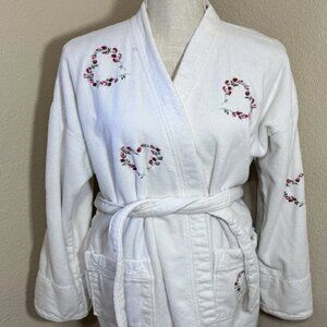 VICTORIA'S SECRET White COZY ROBE Embroidered Roses Size xs/sm